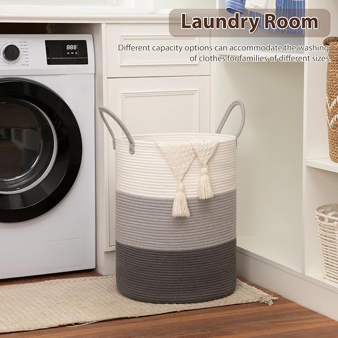 OIAHOMY 60L Nursery Hamper Laundry Basket Laundry Hamper Gradient Grey - Image 4