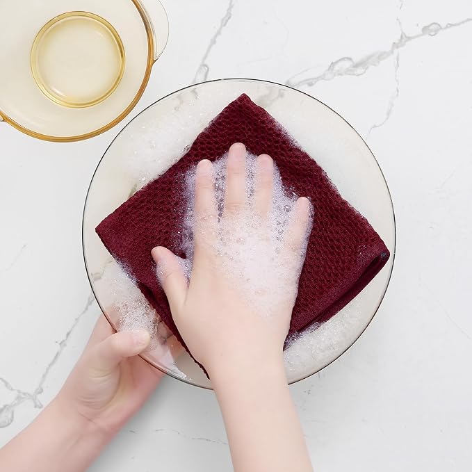 Homaxy 100% Cotton Waffle Weave Kitchen Dish Cloths 8-Pack, Burgundy | 12 x 12 - Image 4