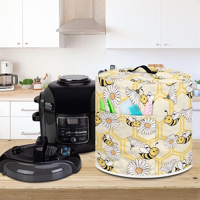 Daisy Bees Print Kitchen Appliance Decor 8 Quart Pressure Cooker/Air Fryer/Rice Cooker DusT Cover with Top Handle and Storage Pockets Machine Washable