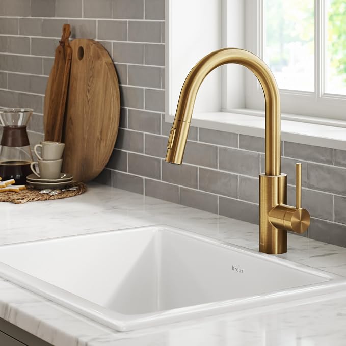 KRAUS Spot Free Brushed Brass Pull Down Kitchen Faucet KPF-2620BB | QuickDock - Image 9