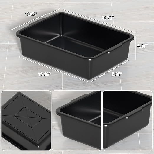 Black Small Plastic Bus Tubs, 8 L Food Service Bus Tub Box, 5 Packs