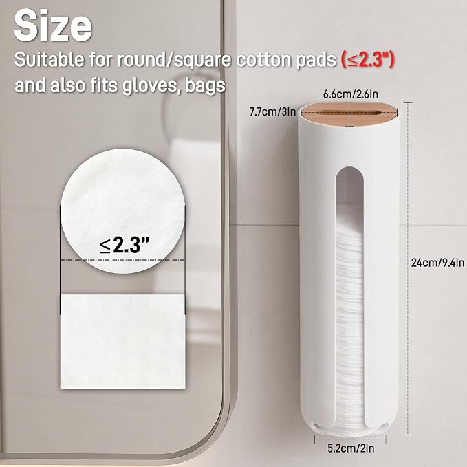 Cotton Pad Holder, Wall Mounted Cotton Round Dispenser, Makeup Pad Containers - Image 3