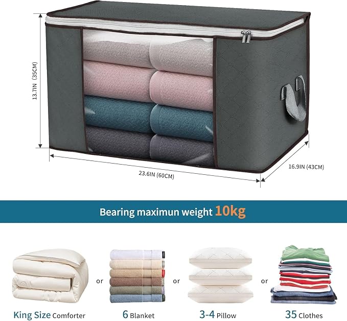 90L Large Storage Bags, 3 Pack Clothes Storage Bins Closet Organizers | - Image 2