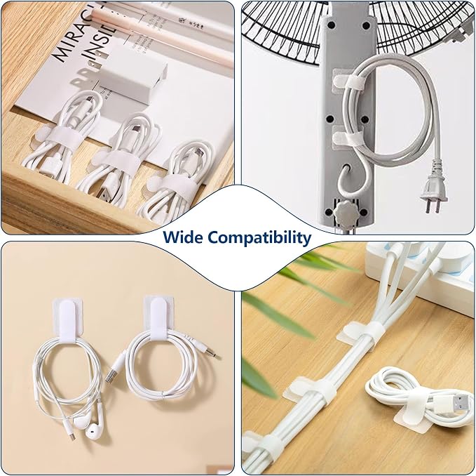 Abnii 50 PCS Hook and Loop Cable Ties, Under Desk Cable Management, Sticky-Back - Image 8
