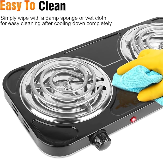 2000W Double Burner Cooktop, Portable Electric Stove, Coil Hot Plate Cooking Stove with 5 Temperature Adjustments, Countertop Burner Cooktop for Camping Home Dorm