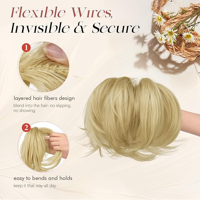 SOFEIYAN Claw Clip Short Ponytail Extension DIY Bendable Wires Hair Bun Fluffy Fake Hair Piece Straight Synthetic Hair Ponytail Extensions for Wonen - Light Gray