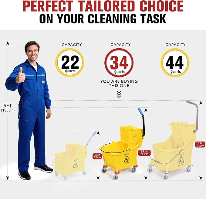 Matthew Cleaning 34 Quart Commercial Mop Bucket INCL.Wet String Mop - Image 6