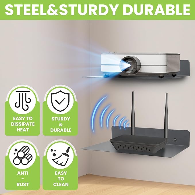 Steel Floating Shelves for Wall,Small Wall Shelf，Suitable for Bedroom, Living Room, Bathroom, Kitchen, Office (Grey, 9.06x6.89 in)