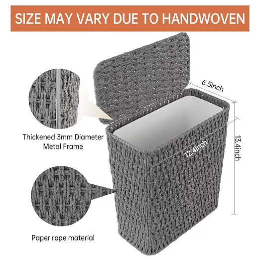 Coeusy 3 Gallon Paper Rope Bathroom Trash Can, Small Wicker Trash Cans - Image 3