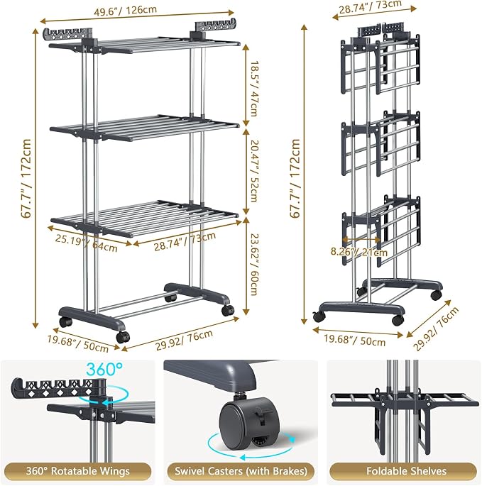 Upgraded 4-Tier Clothes Drying Rack, Drying Rack Clothing - Image 7
