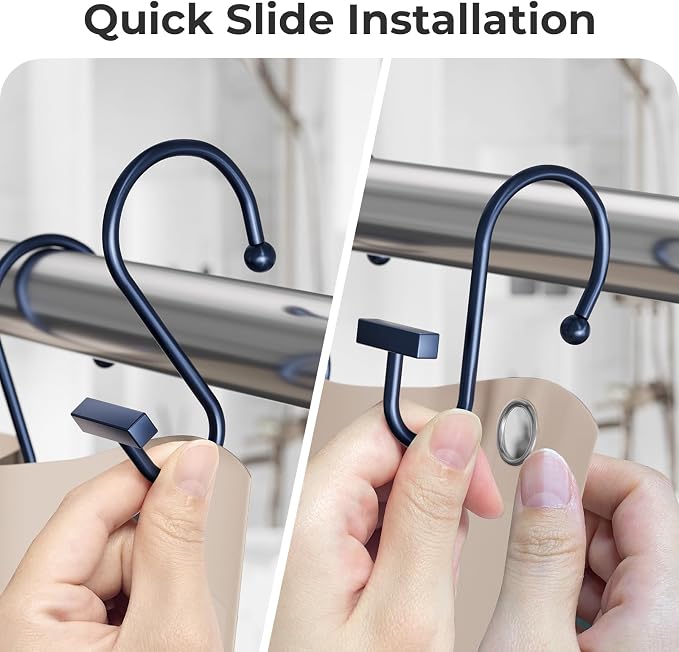 Navy Blue Shower Curtain Hooks, Bathway Shower Curtain Rings Rust Proof - Image 4