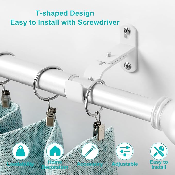 Adjustable Curtain Rod Brackets, Metal Window Drapery Rod Hanger Holders Hooks - Image 6