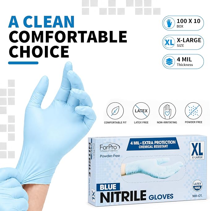 ForPro Disposable Nitrile Gloves, Chemical Resistant, Powder-Free, Latex-Free - Image 8