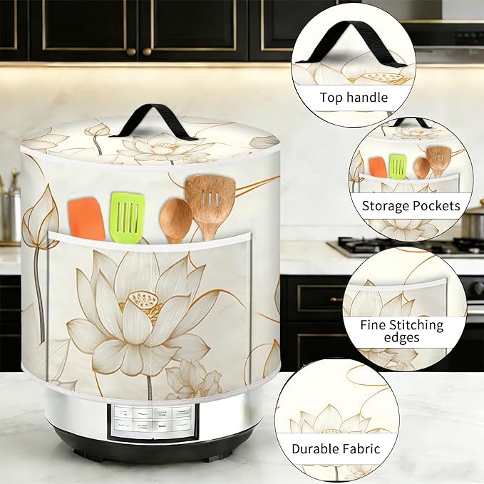 Rice Cooker Cover, Dust Cover for Kitchen Appliances with Handle and Storage Pocket, Easy to Clean Kitchen Decor Gift, Fits 3-6-8 Quart Instant Pot, Slow Cooker and Air Fryer