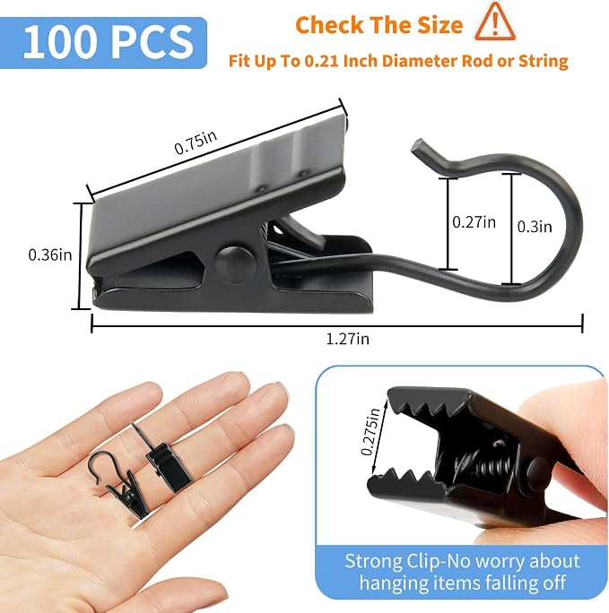 Curtain Clips Hooks, 100 Pack Stainless Iron Drapery Hooks Clips - Image 2