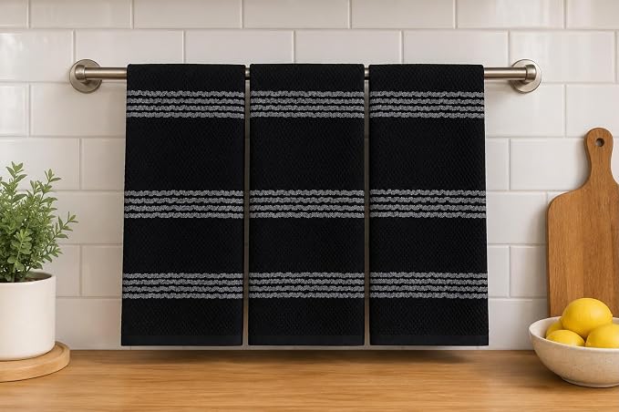 Serafina Home Black Kitchen Hand Dish Towels: Oversized 18" x 28", 100% Cotton - Image 2