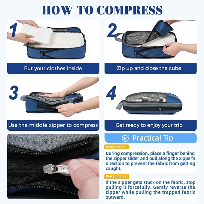 BAGAIL 4 Set/6 Set/8 Set Compression Packing Cubes Travel Accessories - Image 6
