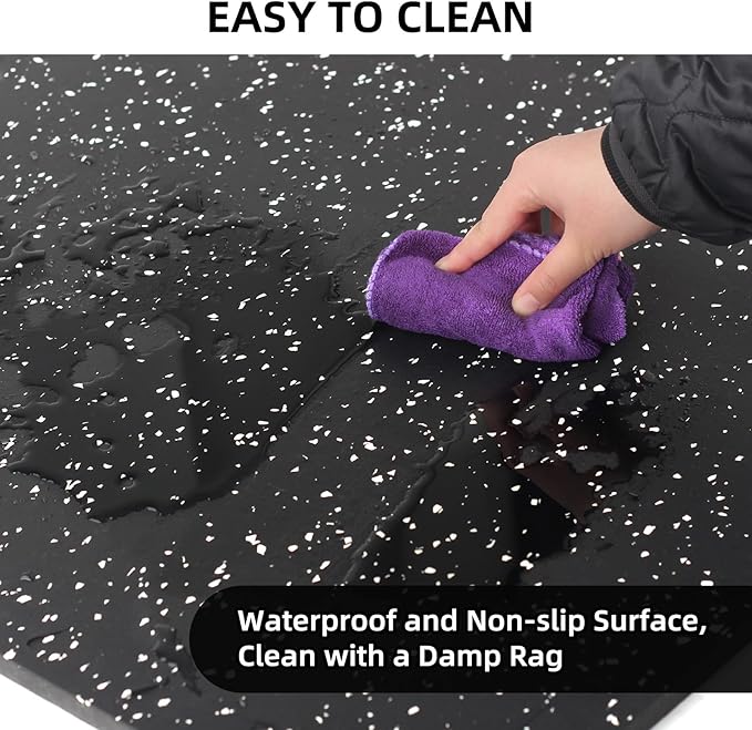 0.56in Thick 96 Sq Ft Exercise Equipment Mats, 24 Tiles Rubber Top EVA Foam Workout Mats, Interlocking Gym Flooring for Home Gym, 24 x 24in, Black & White