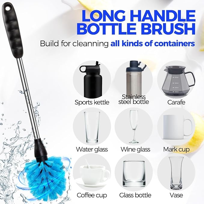 Holikme 5 Pack Bottle Brush 14" Stainless Steel Straw Cleaner Brush, 3 Straw - Image 3