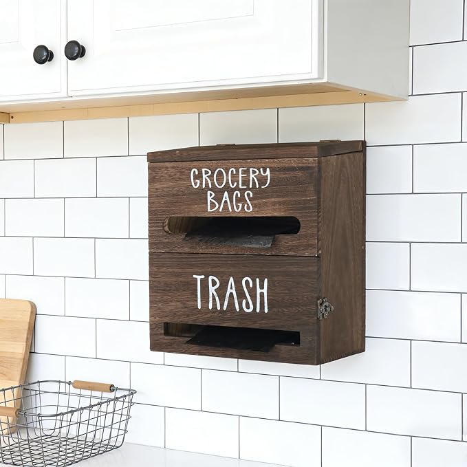 2 in 1 Trash Bag Dispenser, Double Wall Mounted, Wood Trash Bag Holder - Image 6
