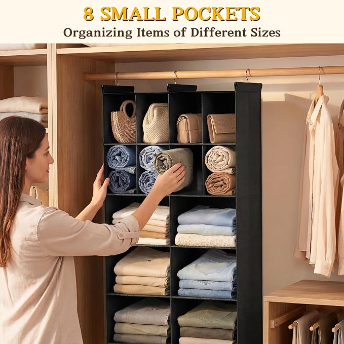 5 Tier Hanging Closet Organizer, 14 Compartments Dual Row Storage, 3 Sturdy - Image 4