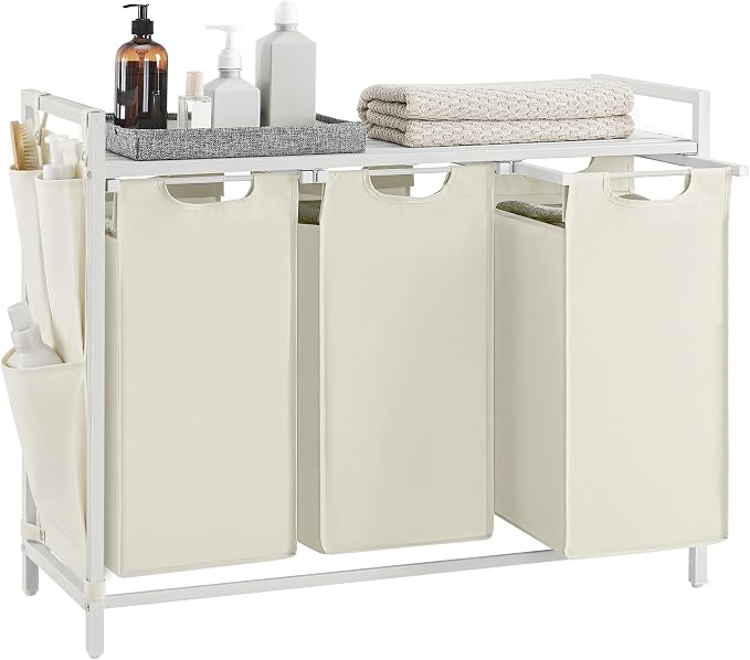 VASAGLE Laundry Hamper with Shelf, 3 Pull-Out Bags, 3 x 10.6 Gallons by Unknown