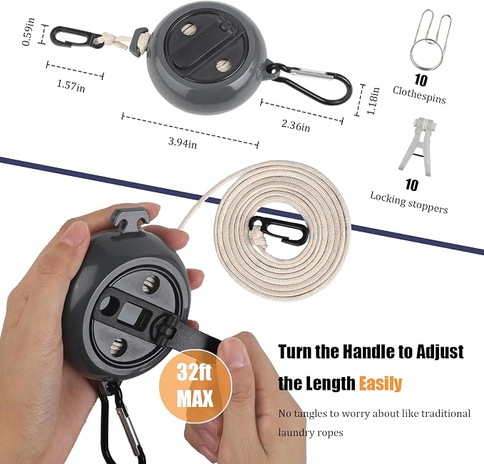 32Ft Portable Travel Clothesline Caudblor Adjustable Camping Clothes Laundry - Image 2