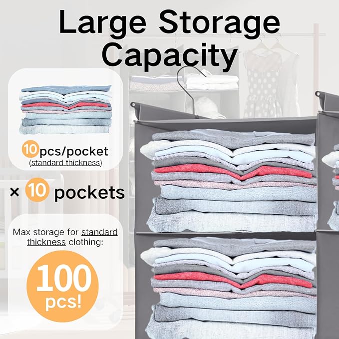 5 Tier Hanging Closet Organizer, Dual Row Wardrobe Storage - Image 6