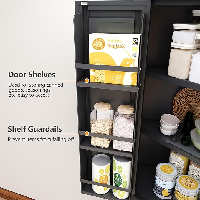 63" Tall Metal Corner Kitchen Pantry Cabinet, Steel Storage Cabinets with 4 Doors and 3 Shelves, Kitchen Food Cabinets with 6 Door Panel Shelves, Farmhouse Cupboard for Kitchen Dining, Black