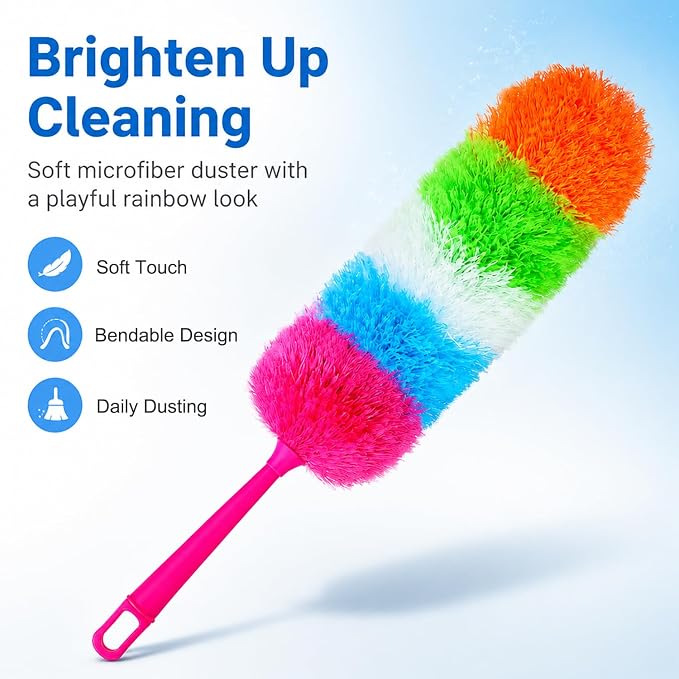 20-Inch Microfiber Hand Duster, Car Interior Detailing Duster, Rainbow Feather - Image 4