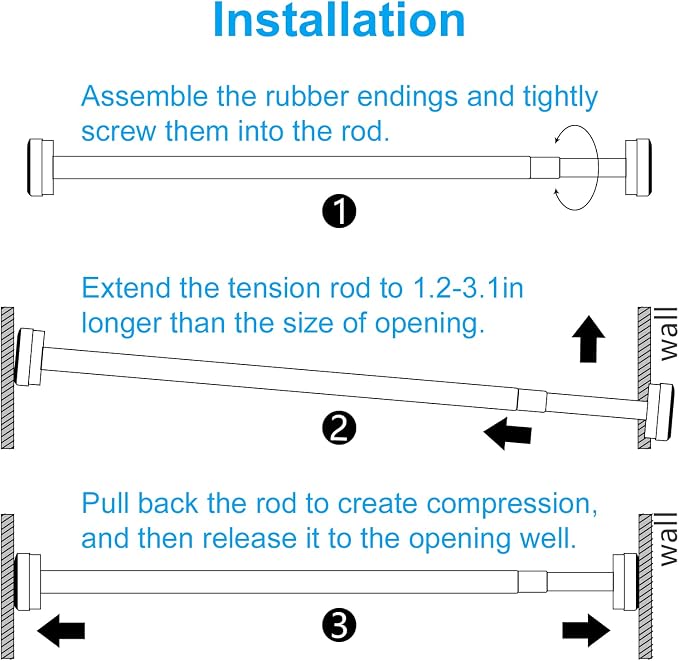 TEECK 2 Pack Shower Curtain Rod, 32-43 inch Adjustable Spring Tension Curtain - Image 8