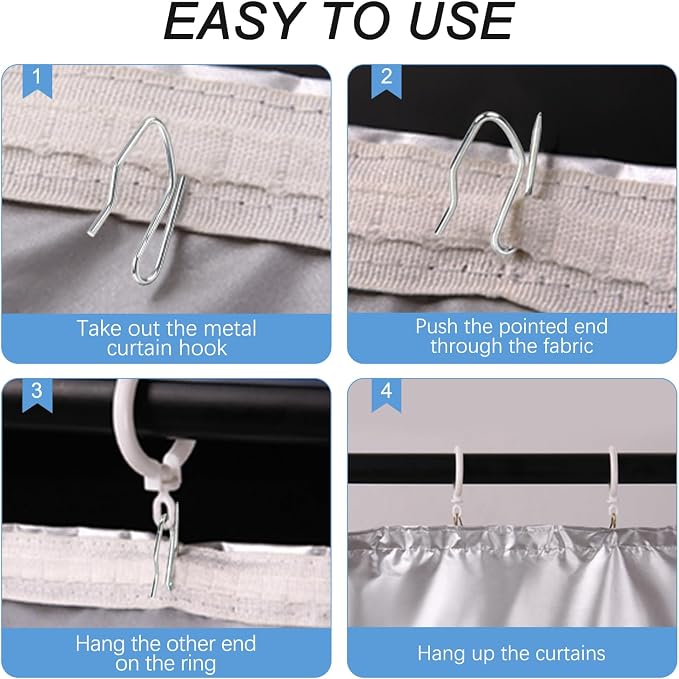 Sopito 200Pcs Curtain Hooks for Door Window Shower Curtain, Durable Metal - Image 3
