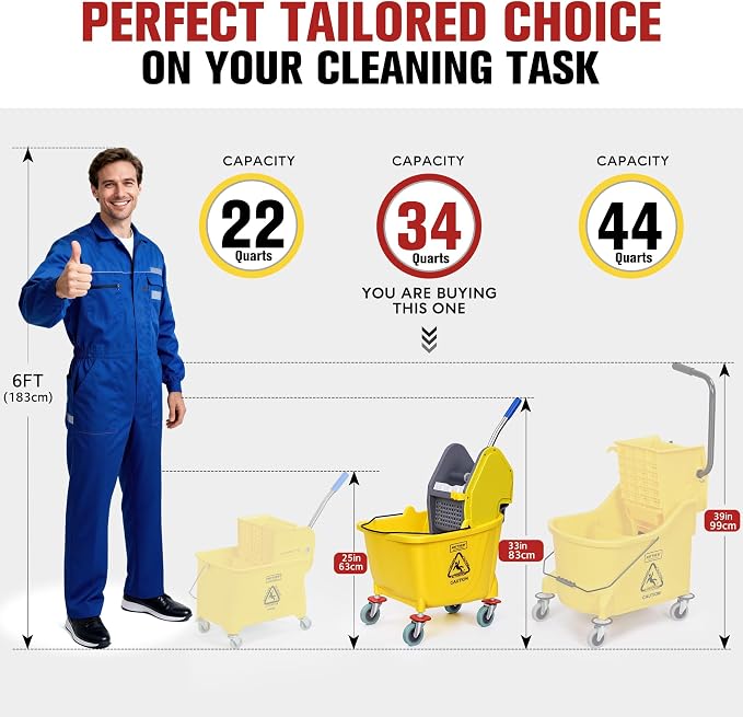 MATTHEW CLEANING 34Quarts Commercial Mop Bucket INCL.Wet String Mop - Image 2