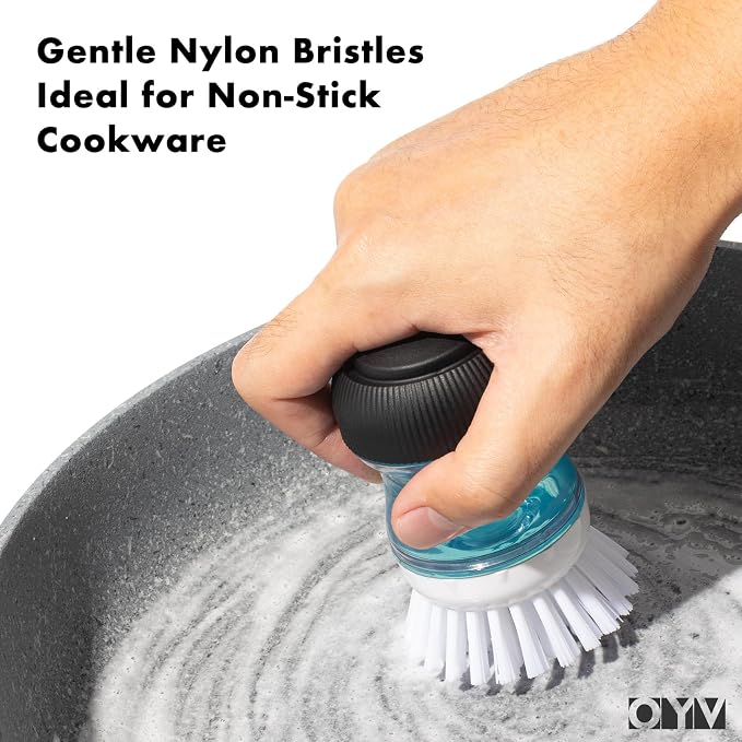 OYV Soap Dispensing Palm Brush, Non-Scratch Nylon Bristles, - Image 3