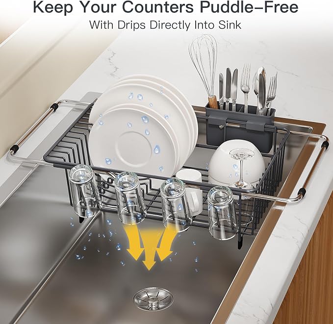 Grey Dish Drying Rack Over The Sink - Image 8