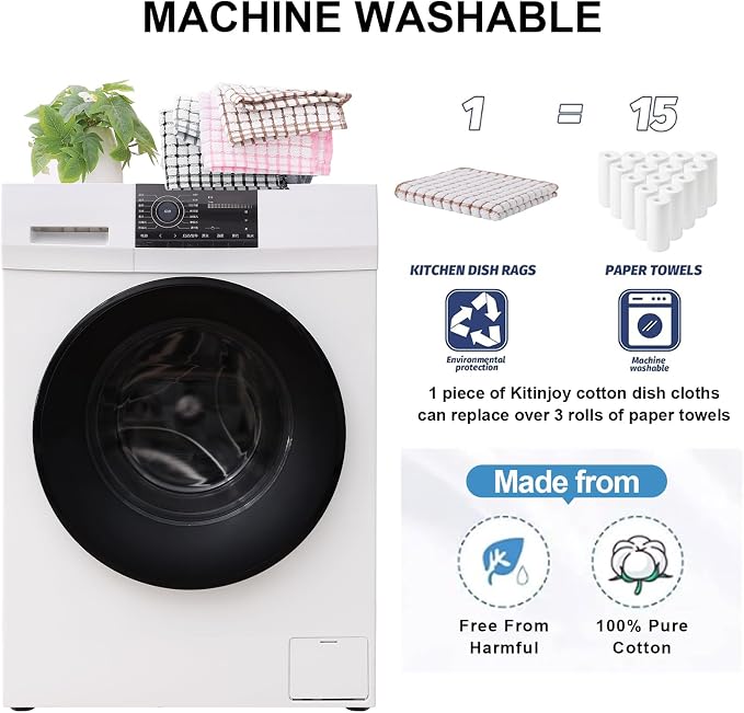 Kitinjoy Cotton 24 Pack Terry Kitchen Dish Cloths, Mix Colour - Image 3