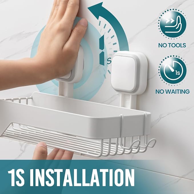 TAILI Shower Caddy Suction Cup Rustproof Metal Shower Shelves White 2pack - Image 2