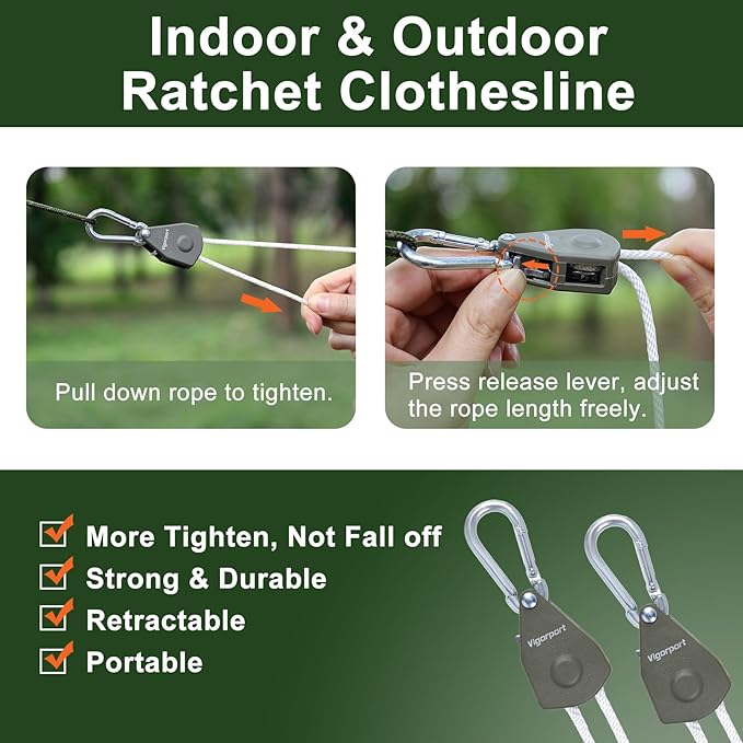 Vigorport Retractable Travel Clothesline, Portable Clothes Laundry Line - Image 2