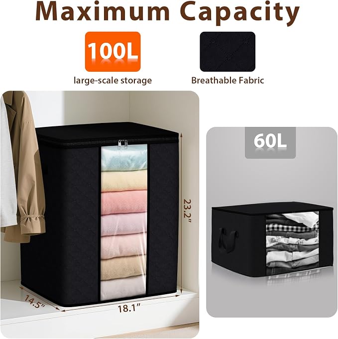 SpaceWhisper 3 Pack 100L Clothes Storage, Foldable Storage Bags, - Image 2