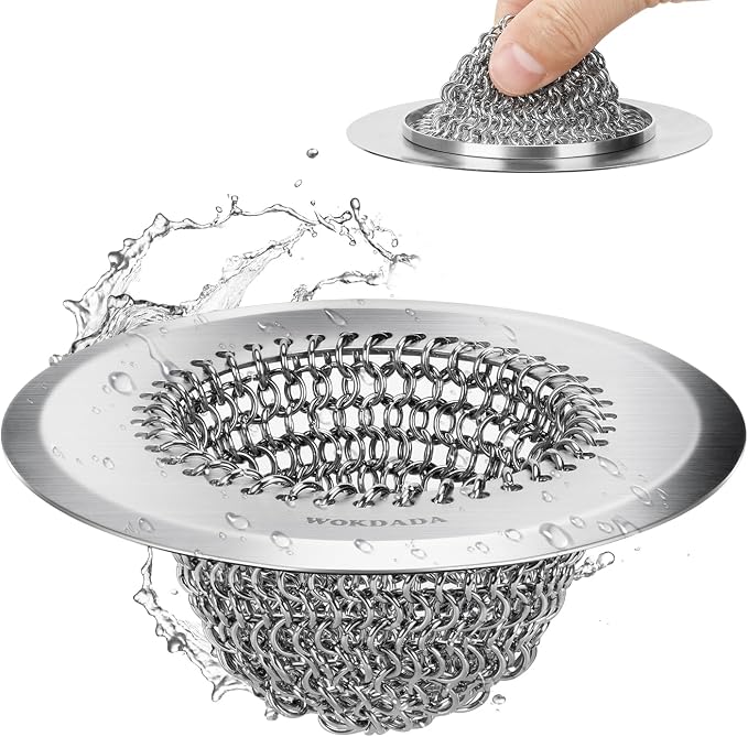WOKDADA Upgraded Sink Drain Strainer, Patented Reversible Chain Mail Mesh by Wokdada
