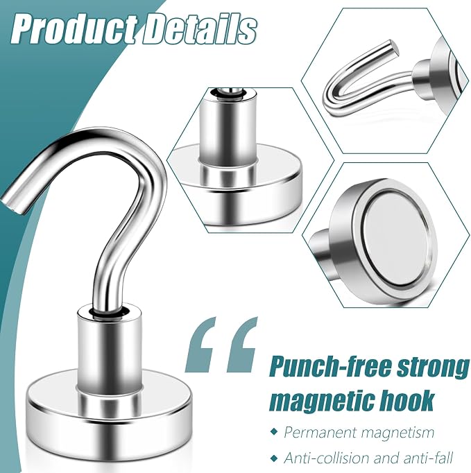 MAGXCENE 50 Pcs Magnetic Hooks Heavy Duty, 3 Different Size Strong Rare Earth - Image 3