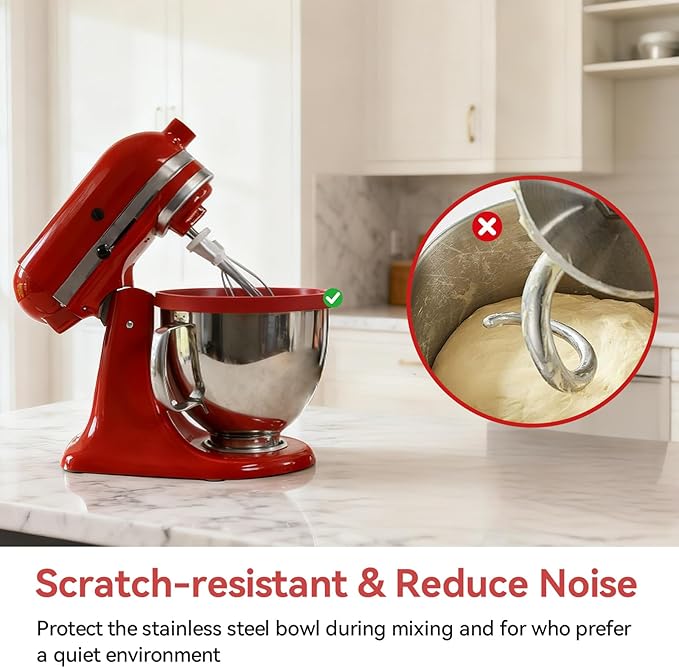 Silicone Liners for KitchenAid 4.5 Qt Tilt-Head Stand Mixer(Only), Odourless,Thicker, Cold/Heat-Resistant & Non-Stick, Easy Clean, Fits 4.5 Quart Mixing Bowl, Set of 3 with Lids