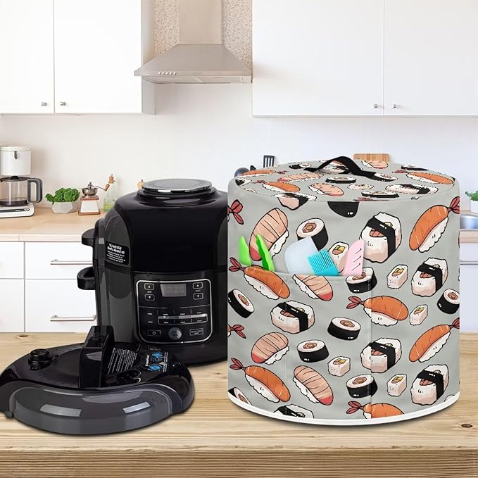 Dust Cover for 3 qt Air Fryer & Pressure Cooker Kitchen Appliance Accessories, Portable Pressure Cooker Air Fryer Rice Cooker Dust Cover Grey Sushi Print Small Appliance Covers