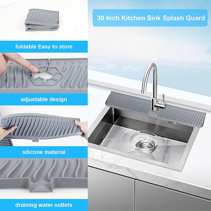 Derlights 30 inch Sink Splash Guard Mat, Silicone Faucet Handle Drip Catcher - Image 5
