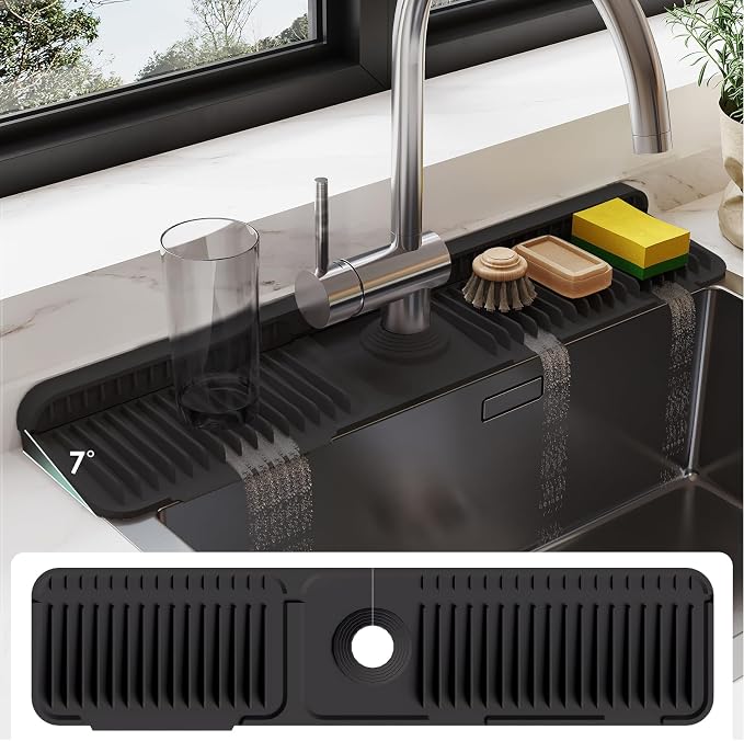 24-Inch Silicone Faucet Mat for Kitchen Sink Splash Guard, 7° Slope | 24"x5.5" by Doeklpo