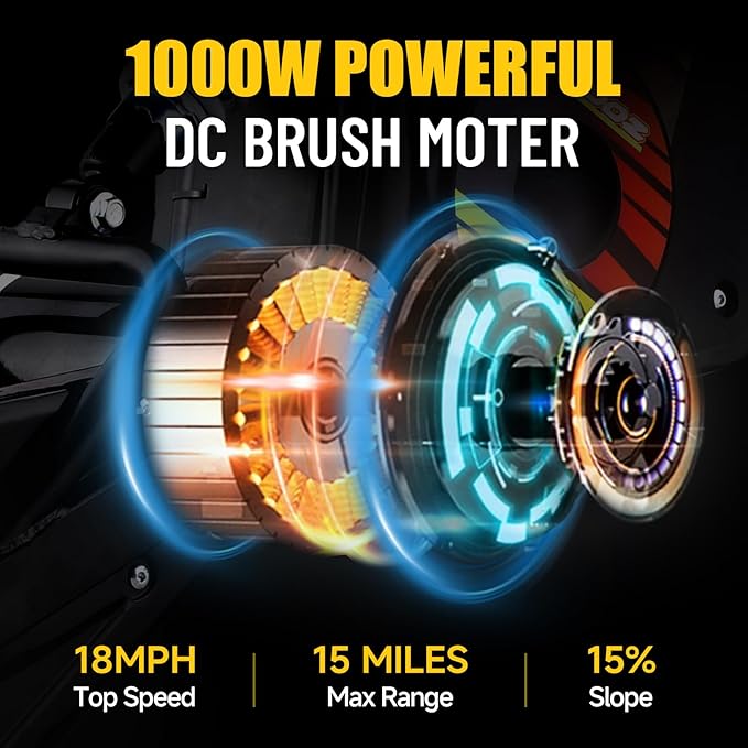 KOOZ HP112E 36V 1000W Electric Dirt Bike for Kids, 3 Speed Modes Teen Electric Motorcycle Up to 18 MPH & 15 Miles Long-Range, Dual Suspension & Disc Brake, 16" Sturdy Tire for Kids Teenagers