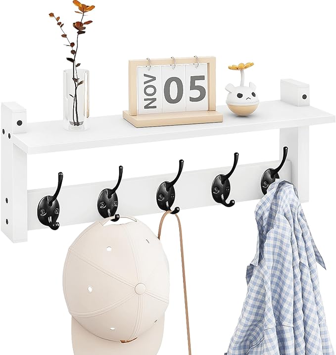 Wall Shelf with Hooks, Coat Rack Wall Mount with Pegs, Hanging Entryway Coat by Homode