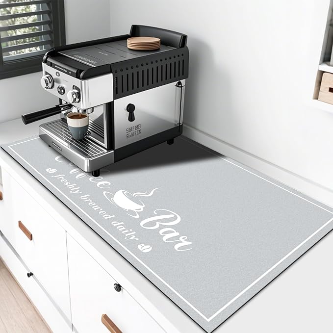 CooRug Fashion Coffee Mat, Dish Drying Mat 17" x 32" Light Grey | Hide Stain by CooRug