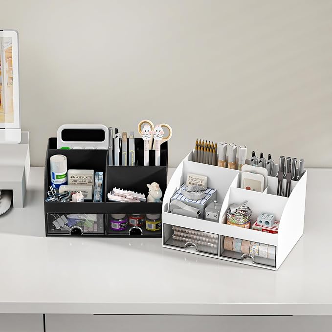 COMFYROOM Desk Organizer with 6 Compartments and 2 Drawers, Plastic Makeup - Image 5
