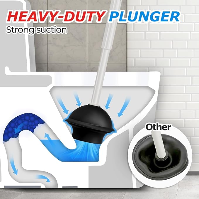 FORASTO 2Pack 2 in 1 Toilet Plunger and Brush Set, Extended Handle Plunger - Image 3